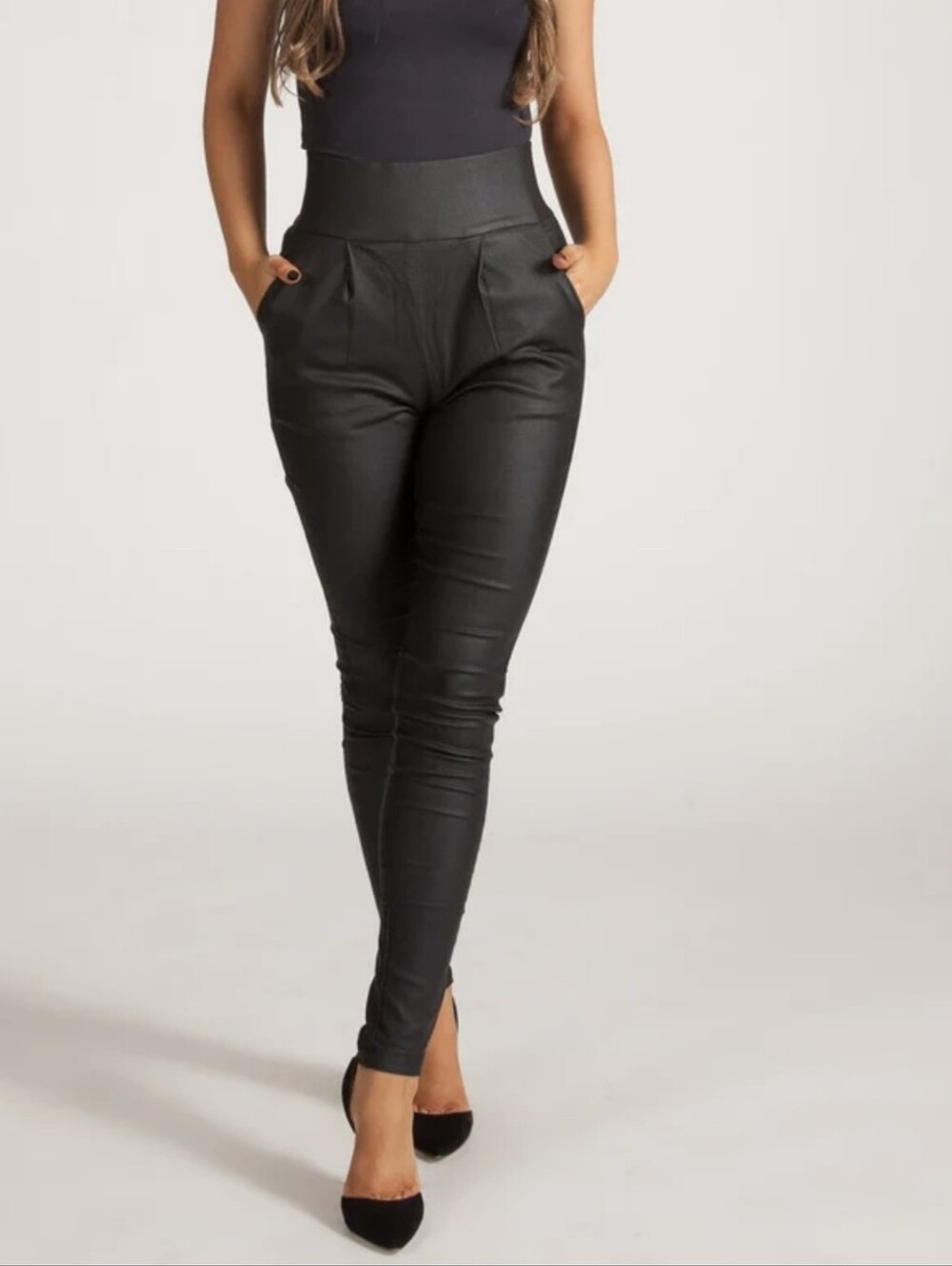 NEW Asilio ON THE RUN Blue Grey Faux Leather Leggings Pants High Rise US Size 4
